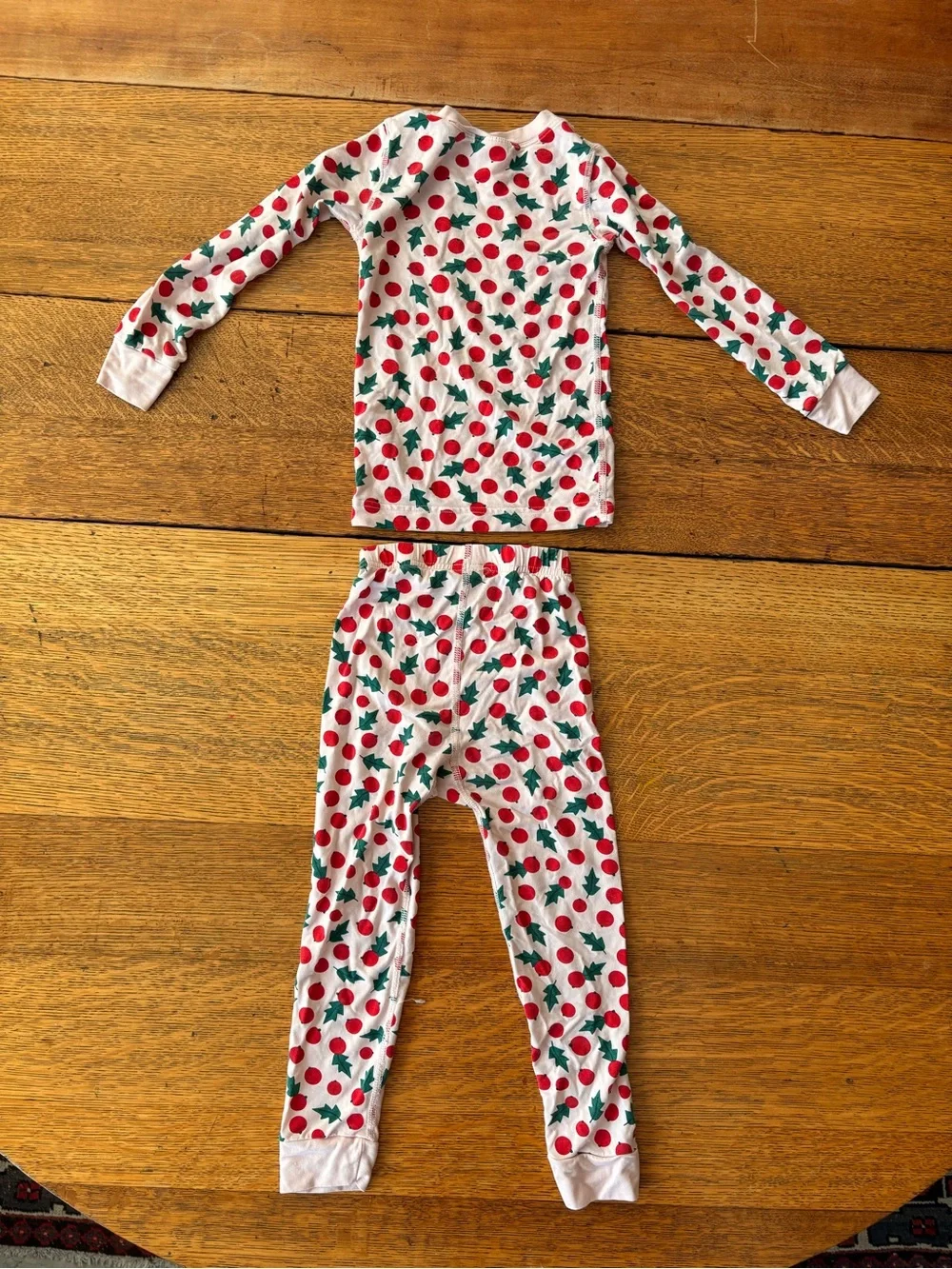 Hanna Andersson White Pajama Set with Red Cherry and Green Leaf Print